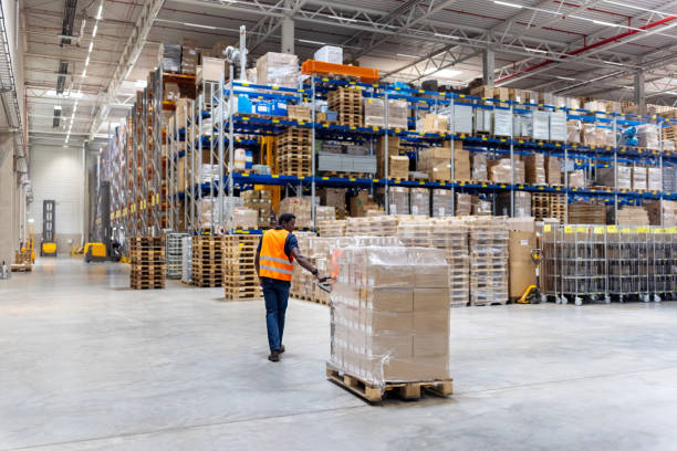 Modern warehouse operations with worker